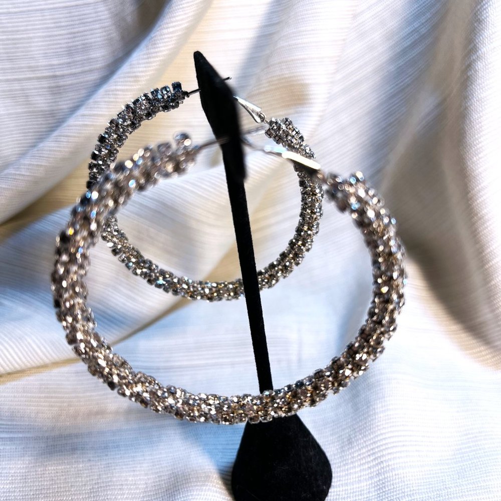 Large Rhinestone Hoop Earrings - Picture 3 of 5